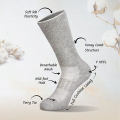 Montac Half Terry Full Length Silver Diabetic Socks for Men and Women | Soft, Cushioned Support with Non-Binding Top | Ideal for Sensitive Feet and Diabetic Care-Black ,Skin & Grey| Pack of 3
