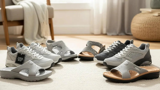 Variety of orthopedic shoes for plantar fasciitis relief showcasing comfort and support
