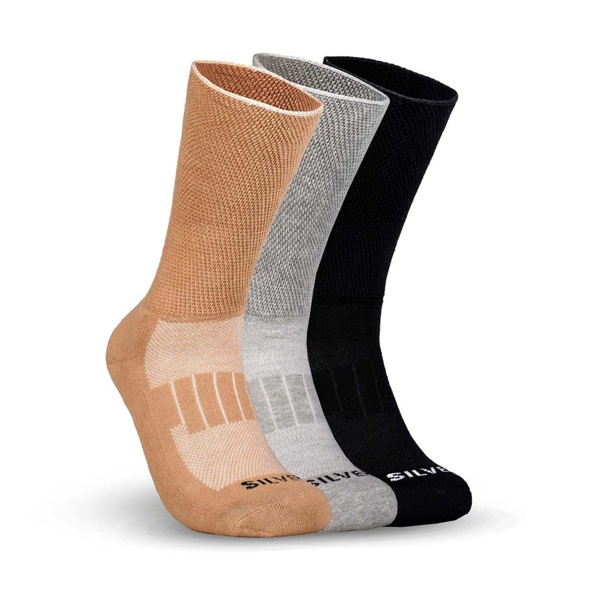 Diabetic Half Terry Full Length Silver Diabetic Socks for Men and Women | Soft, Cushioned Support with Non-Binding Top | Ideal for Sensitive Feet and Diabetic Care-Black ,Skin & Grey| Pack of 3