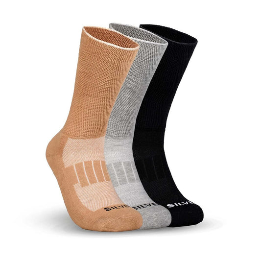 Diabetic Half Terry Full Length Silver Diabetic Socks for Men and Women | Soft, Cushioned Support with Non-Binding Top | Ideal for Sensitive Feet and Diabetic Care-Black ,Skin & Grey| Pack of 3