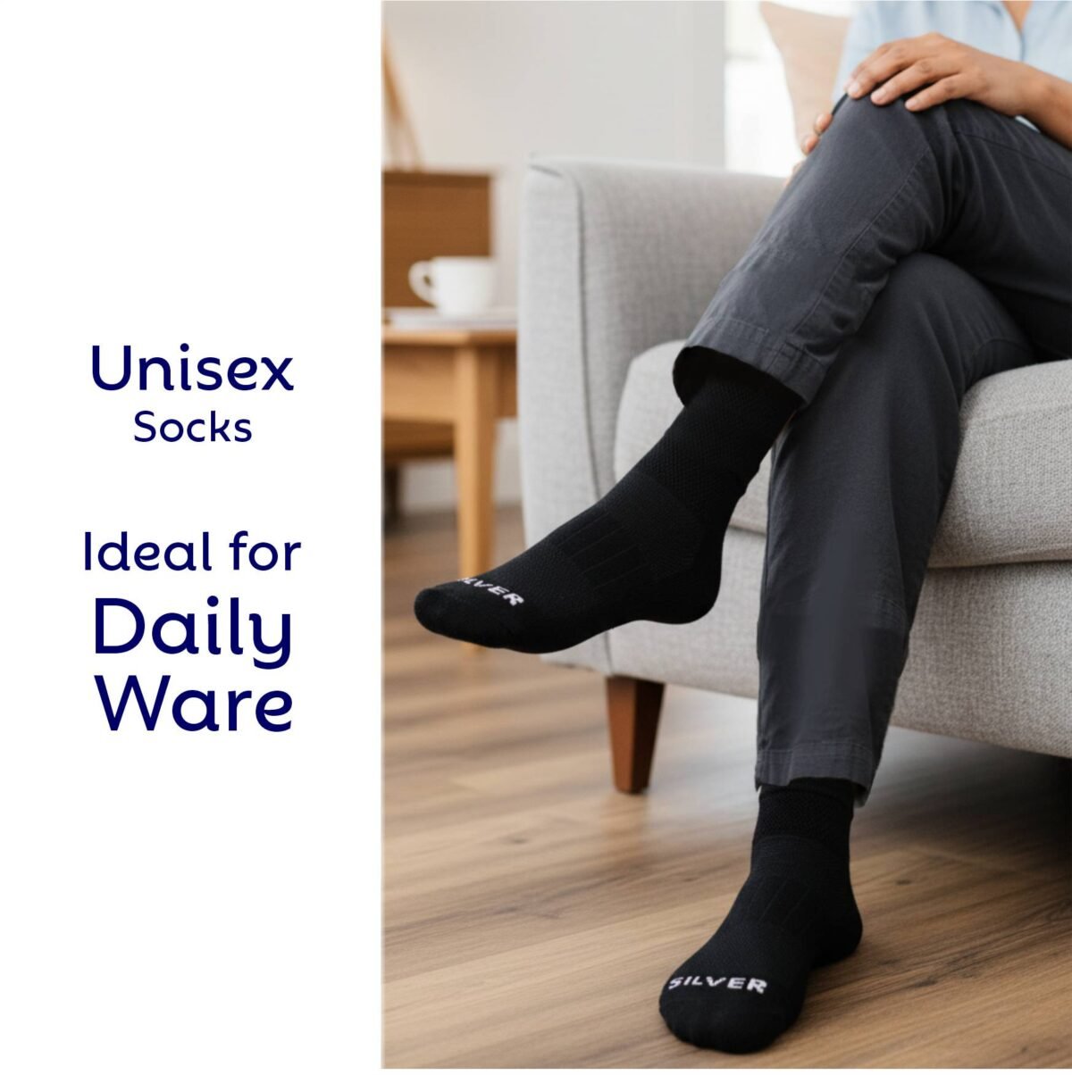 Montac Half Terry Full Length Silver Diabetic Socks for Men and Women | Soft, Cushioned Support with Non-Binding Top | Ideal for Sensitive Feet and Diabetic Care-Black ,Skin & Grey| Pack of 3