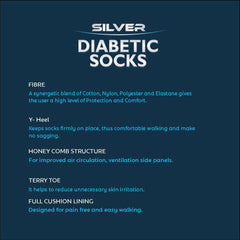 Diabetic Half Terry Full Length Silver Diabetic Socks for Men and Women | Soft, Cushioned Support with Non-Binding Top | Ideal for Sensitive Feet and Diabetic Care-Black ,Skin & Grey| Pack of 3
