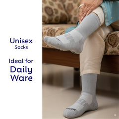 Diabetic Half Terry Full Length Silver Diabetic Socks for Men and Women | Soft, Cushioned Support with Non-Binding Top | Ideal for Sensitive Feet and Diabetic Care-Black ,Skin & Grey| Pack of 3